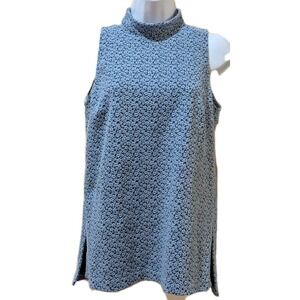 Michael Kors Blue Micro Dainty Floral Spring Sleeveless Top Size S High Neckline